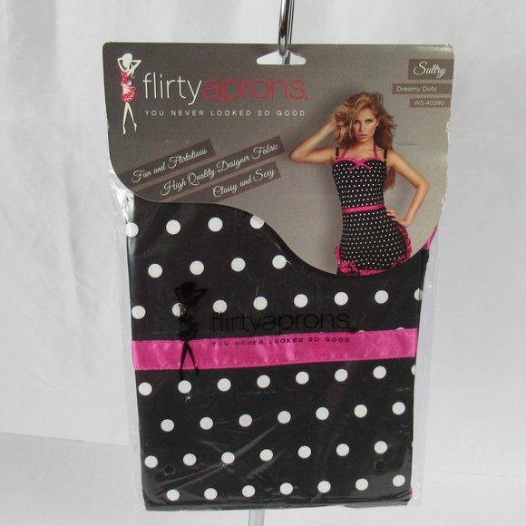 🆕 Flirty Aprons Dreamy Dots | Black/Pink - Picture 2 of 7